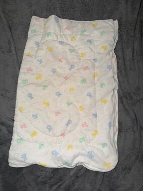 Vintage Baby Quilt Teddy Bear Bunny Pastel Stroller Doll Blanket